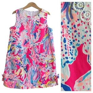 Lilly Pulitzer Pink Colorful Coral Reef Fish Print Classic Lace Shift Dress 7